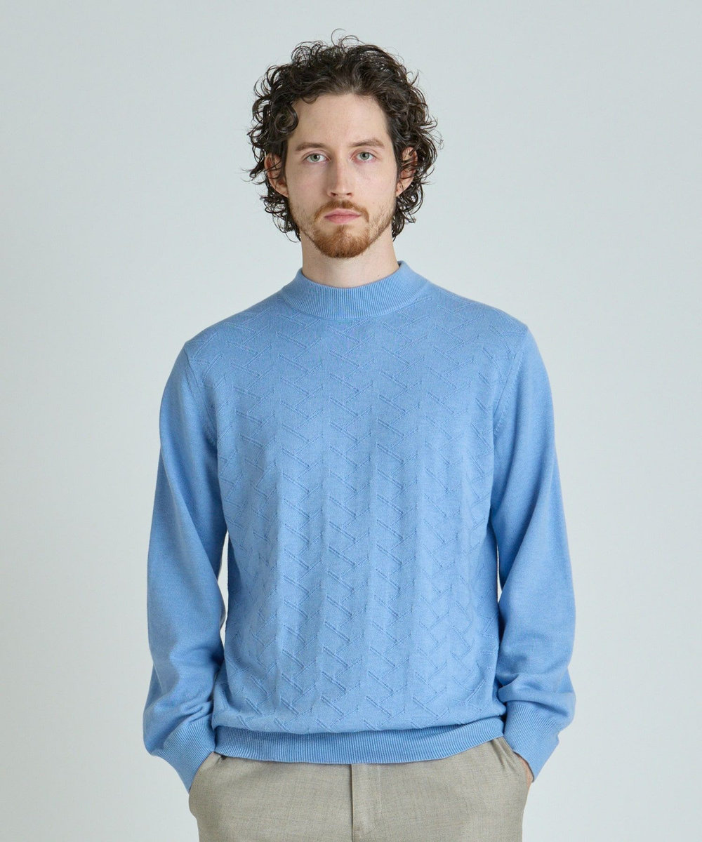 MEN'S BIGI 【ACTIVE TAILOR/アクティブテイラー】12Gジャカードモックネックニット ブルー