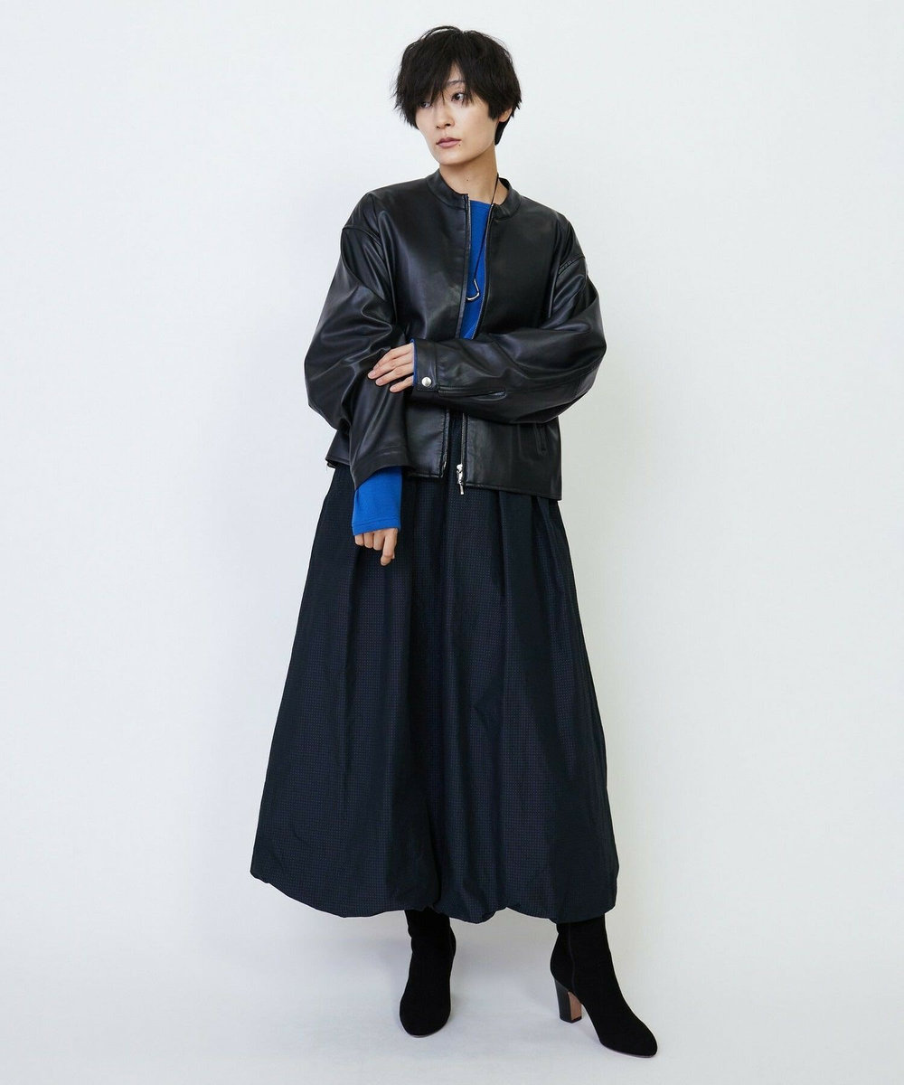 feerique feerique フェイクレザーストレッチブルゾン ブラック