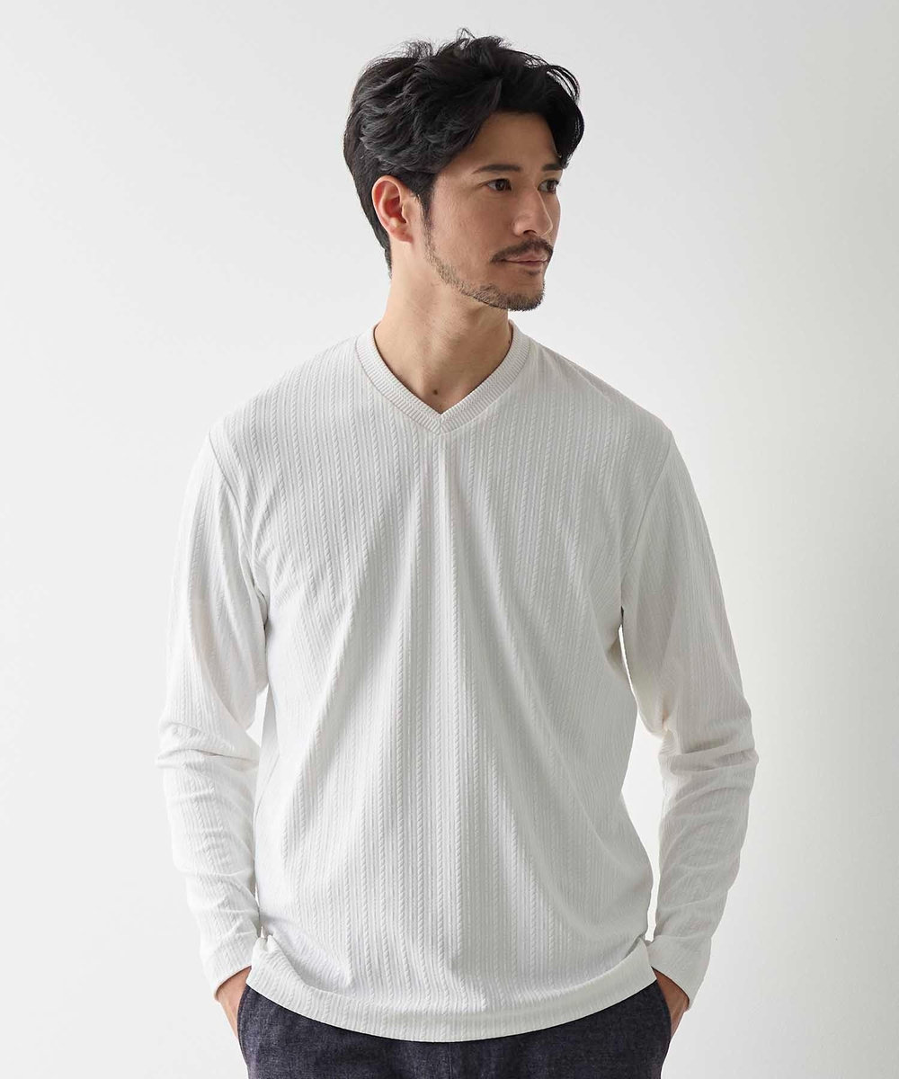 UNION STATION リンクスジャガード　リブニットソーTシャツ ホワイト