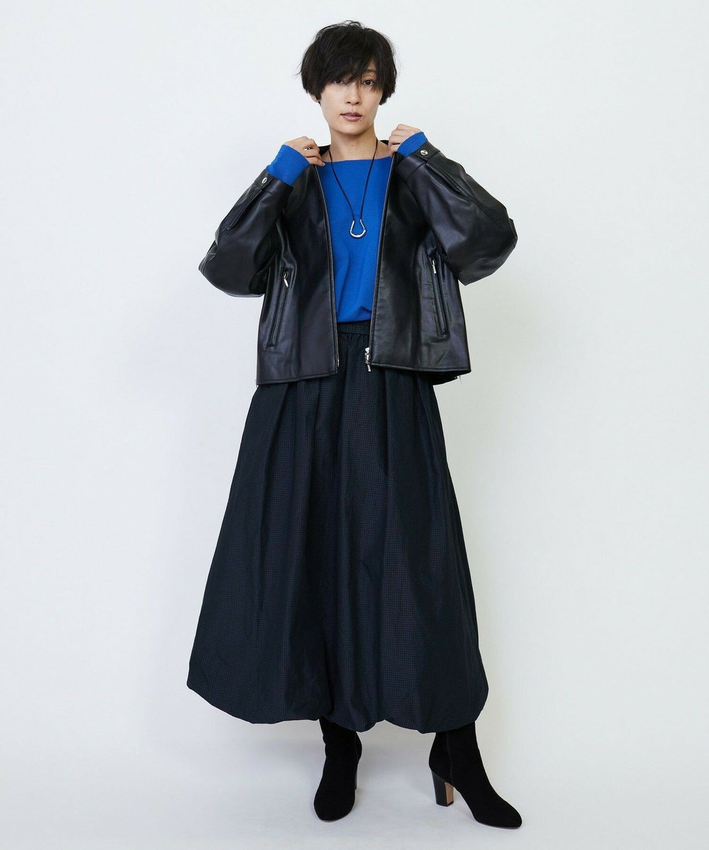 feerique feerique フェイクレザーストレッチブルゾン ブラック