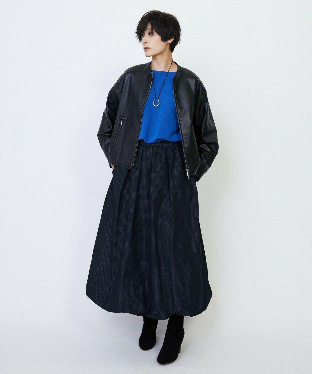 feerique feerique フェイクレザーストレッチブルゾン ブラック