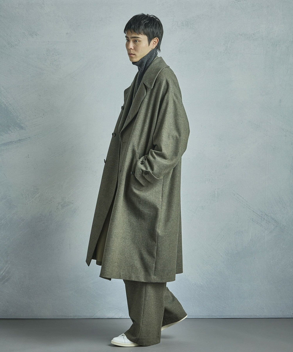 MEN'S BIGI 【50th Anniv . 菊池武夫】WOOL GLEN PLAID COAT カーキ