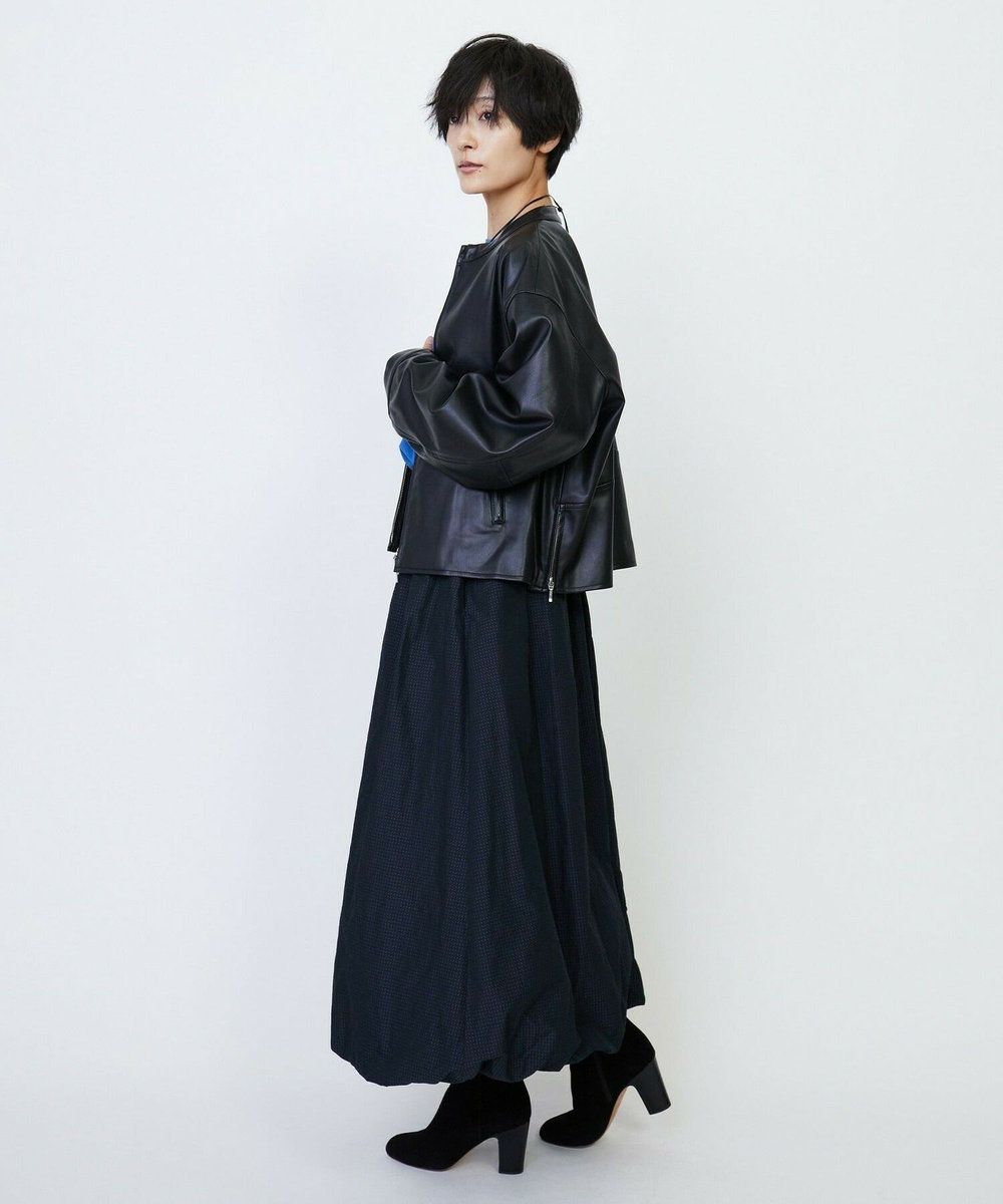 feerique feerique フェイクレザーストレッチブルゾン ブラック