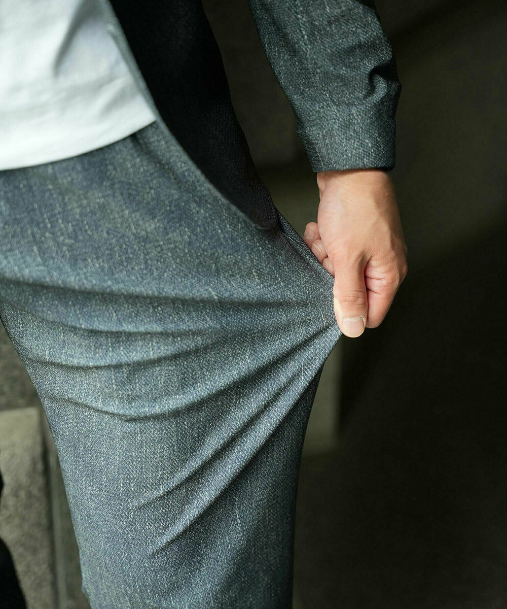 MEN'S BIGI 【COLE HAAN/コール ハーン】別注 トリコットメッシュデニムプリント ストレッチパンツ＜吸水速乾/EASY CARE＞ ブルー