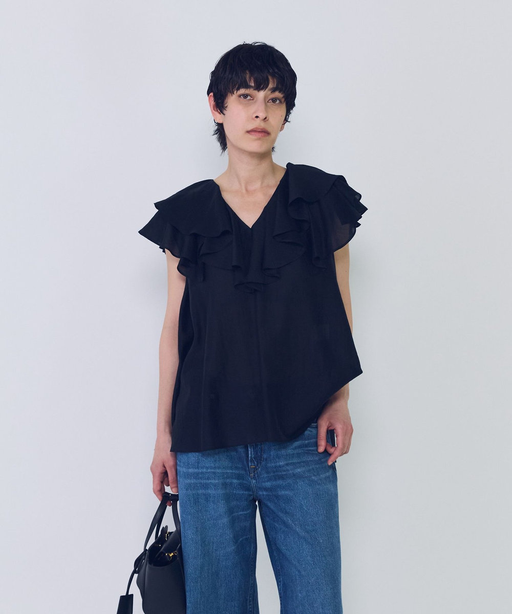 1er Arrondissement シアーテンセルフリルブラウス ブラック