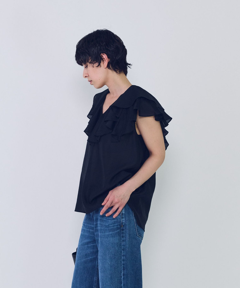 1er Arrondissement シアーテンセルフリルブラウス ブラック
