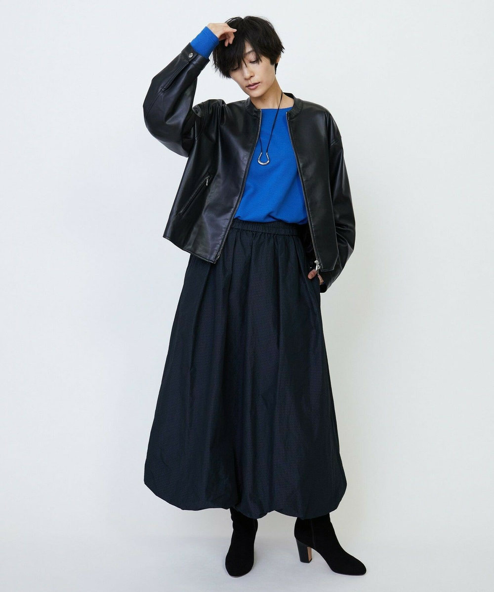 feerique feerique フェイクレザーストレッチブルゾン ブラック