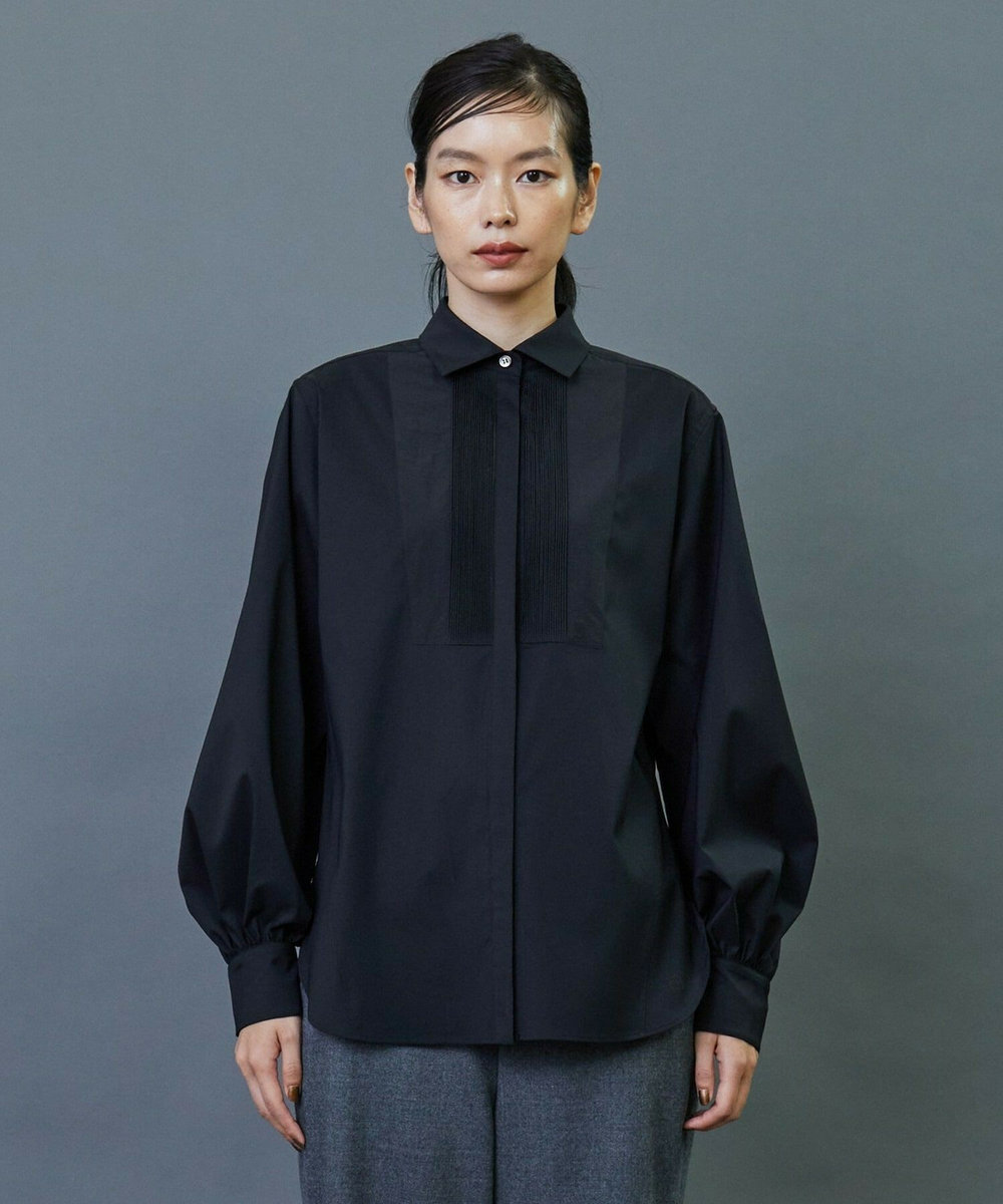 L'EQUIPE COUTURIER Super120's テクノストレッチボリュームスリーブシャツ ブラック