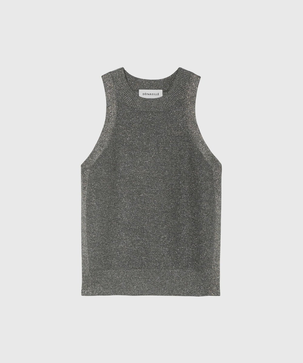 DÉPAREILLÉ VISCOSE LAME SLEEVELESS TOPS / ヴィスコースラメスリーブレストップス グレー
