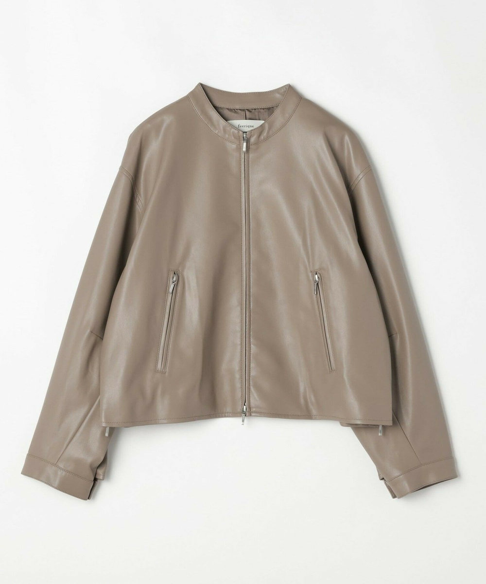 feerique feerique フェイクレザーストレッチブルゾン モカ