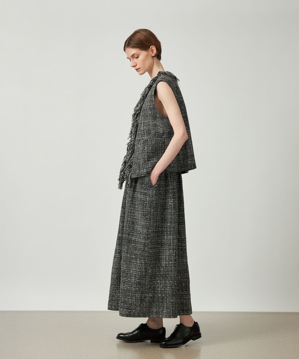 DÉPAREILLÉ LAME TWEED FRINGE GILET / ラメツィードフリンジジレ ブラック