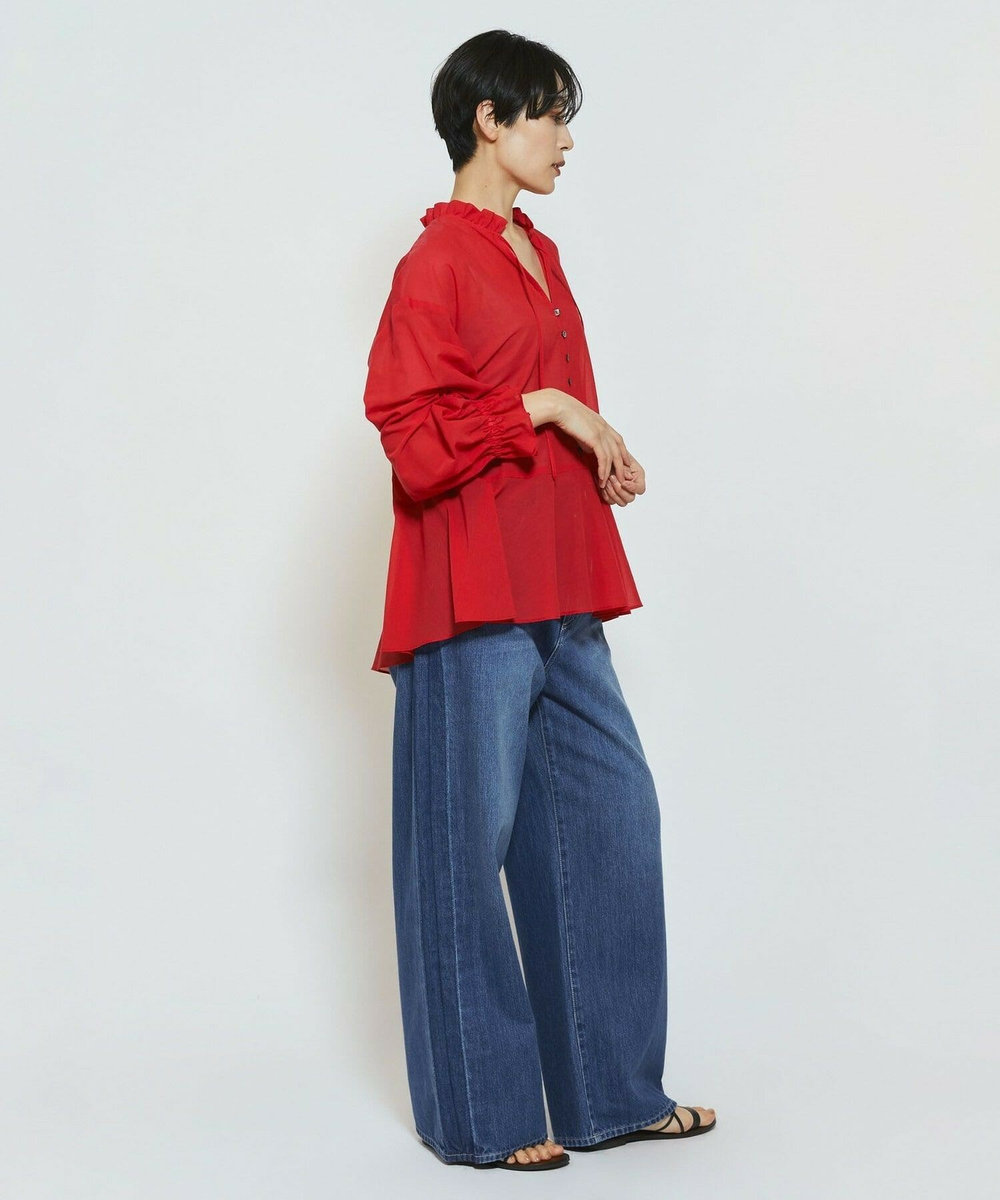 feerique feerique コットンポリシフォンAラインシルエットブラウス レッド