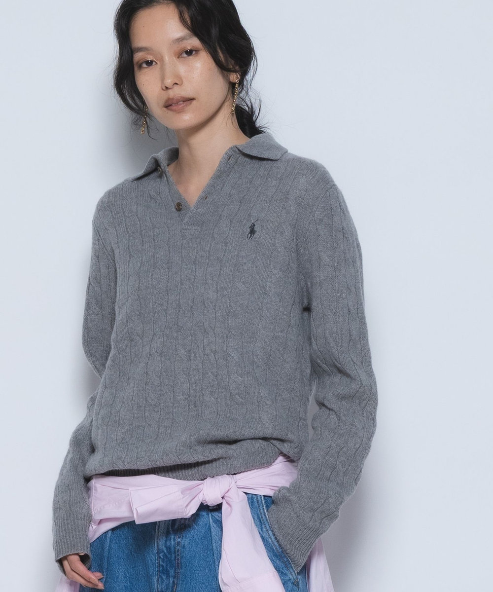 1er Arrondissement ＜POLO RALPH LAUREN/ポロ ラルフ ローレン＞ウールカシミアケーブルニット グレー
