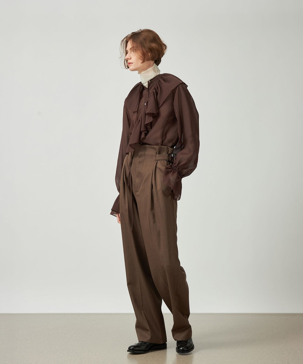 DÉPAREILLÉ WOOL GABARDINE WAIST BELT PANTS / ウールギャバジンウエストベルトパンツ ブラウン