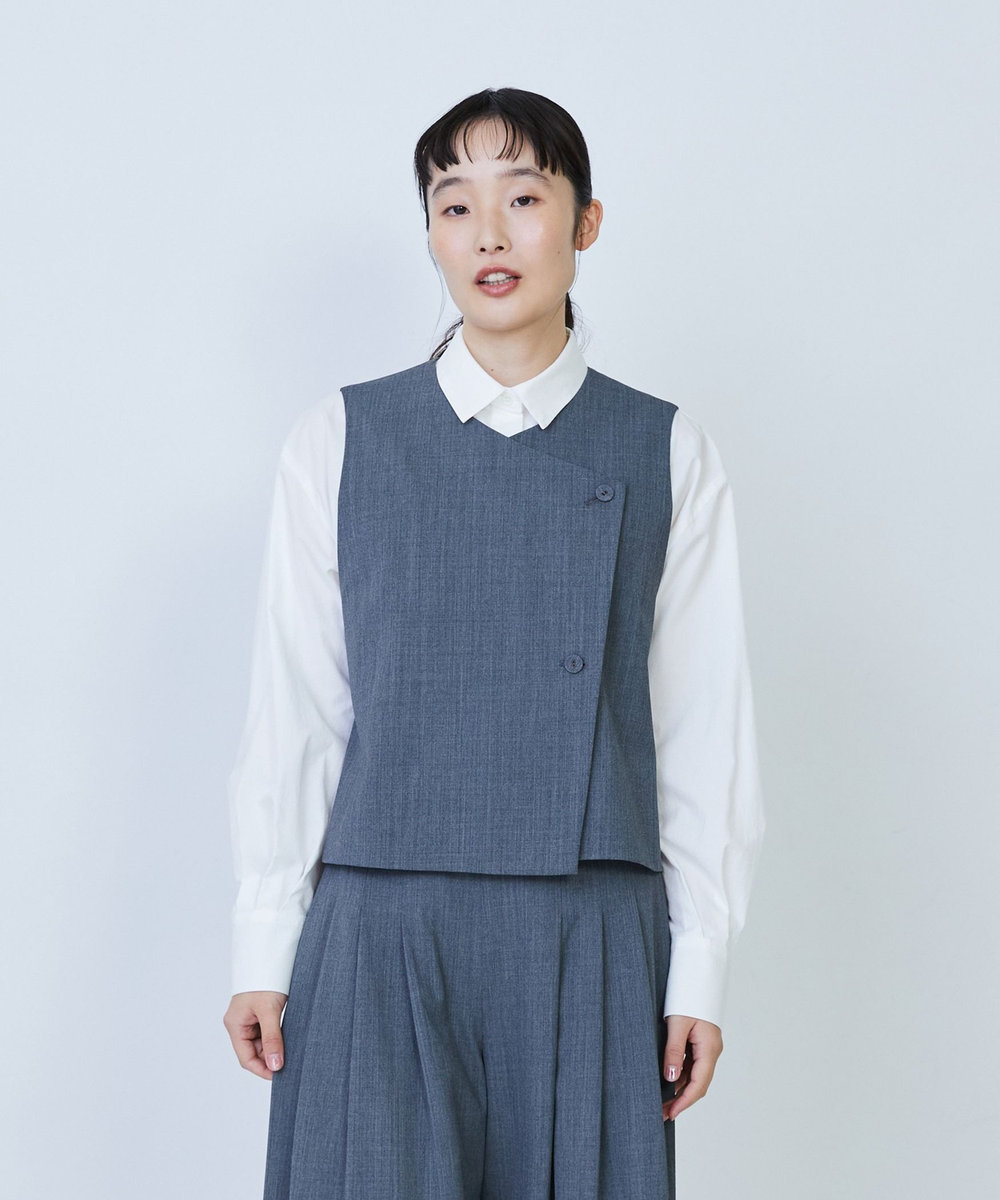 LOISIR ウール混ギャバデザインベスト グレー