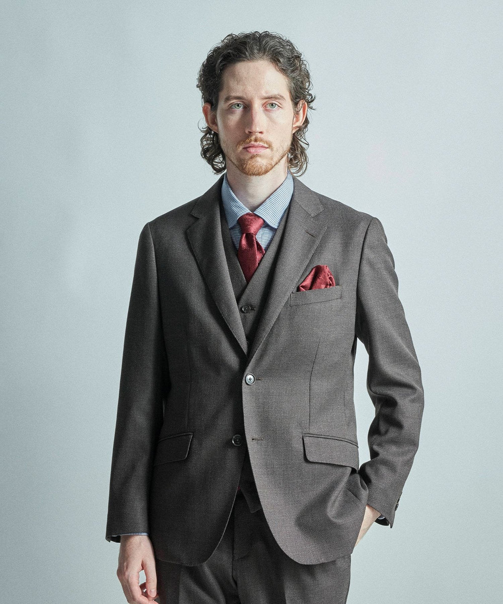 MEN'S BIGI シャドーペイズリー柄シルクチーフ ボルドー