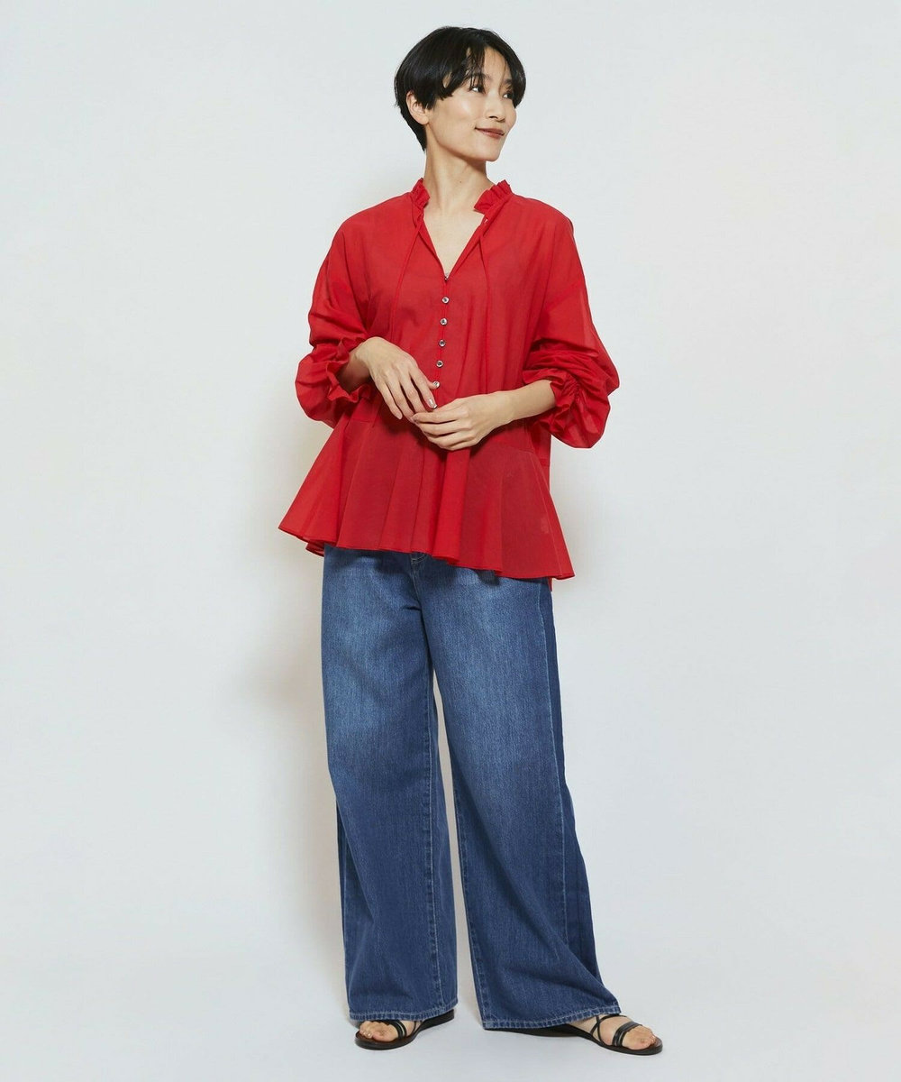 feerique feerique コットンポリシフォンAラインシルエットブラウス レッド