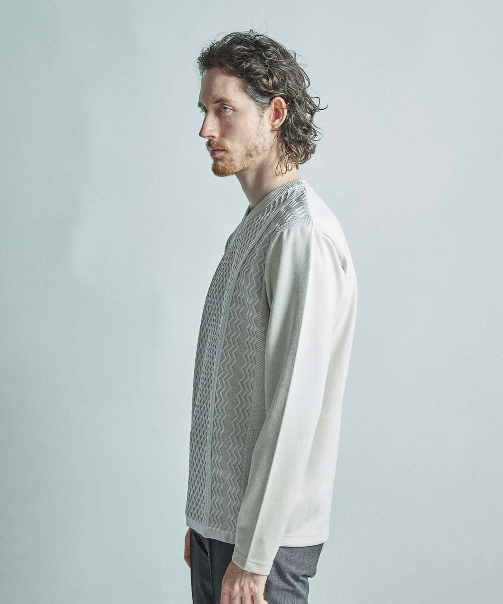 MEN'S BIGI ニットコンビ フェイクスエード長袖Tシャツ グレー