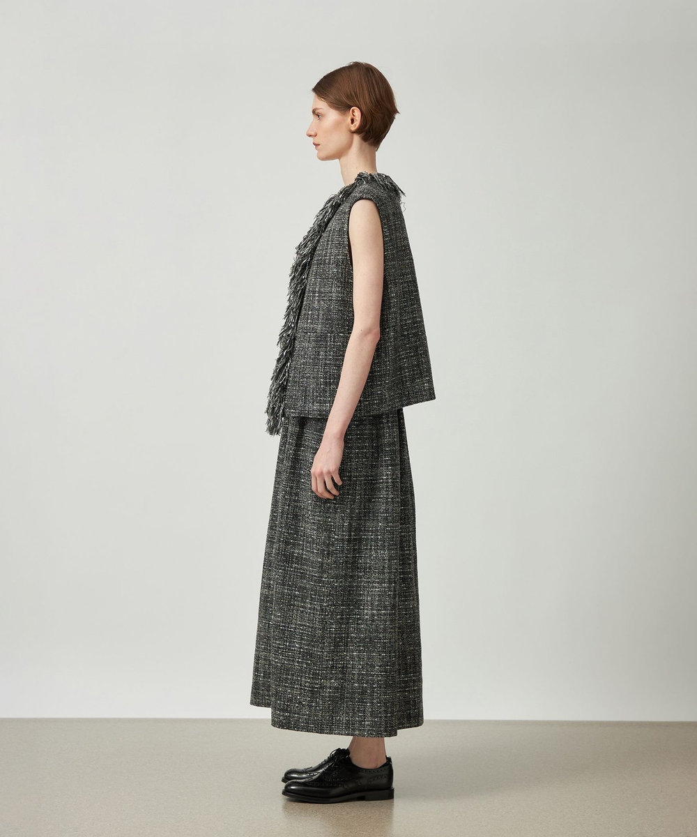 DÉPAREILLÉ LAME TWEED FRINGE GILET / ラメツィードフリンジジレ ブラック
