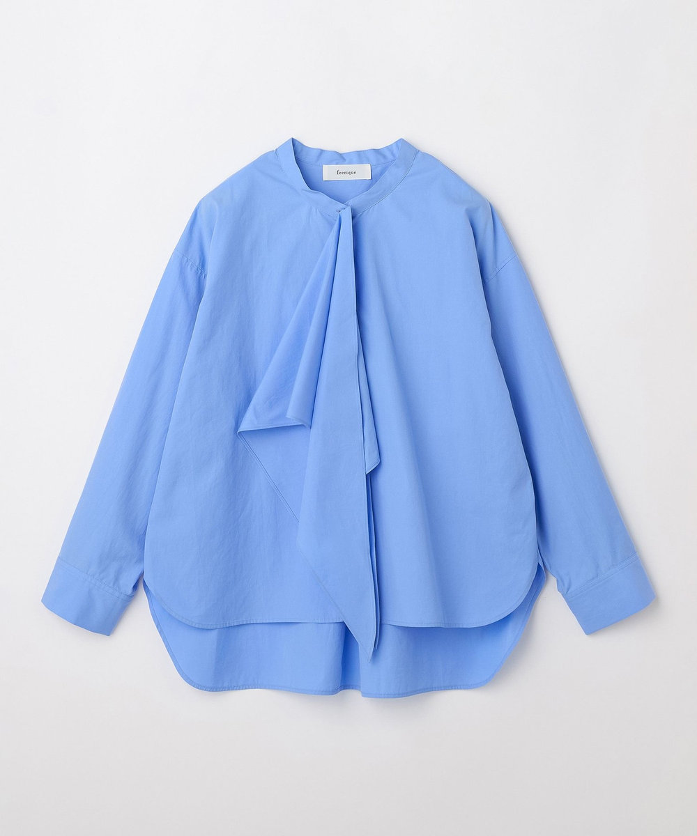 feerique Lサイズ（大きいサイズ） 【大きいサイズ】feerique タイプライターフリルシャツ サックスブルー