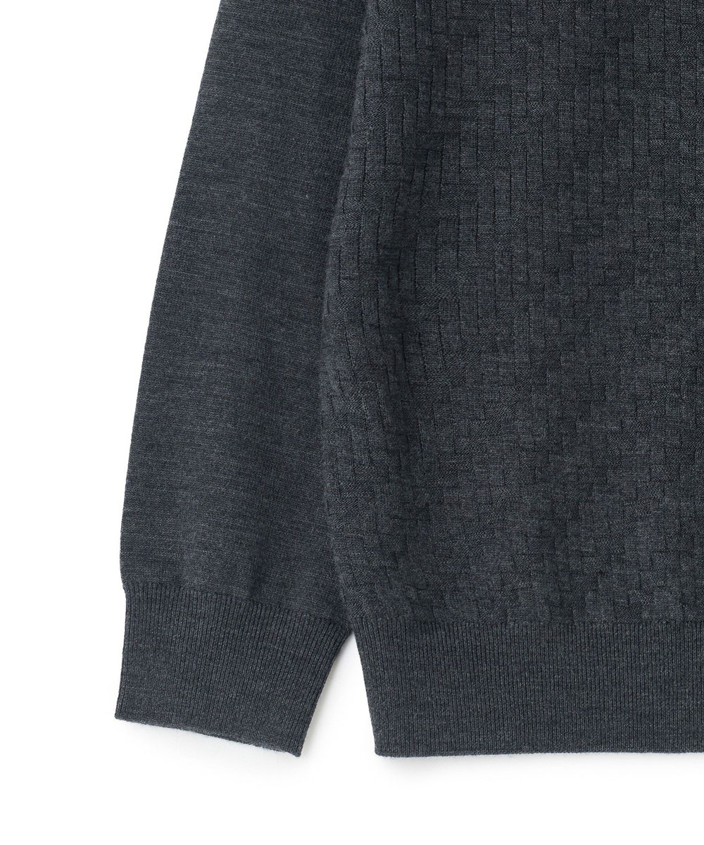 MEN'S BIGI 12Gメリノウール 幾何学柄タートルネックニット チャコールグレー