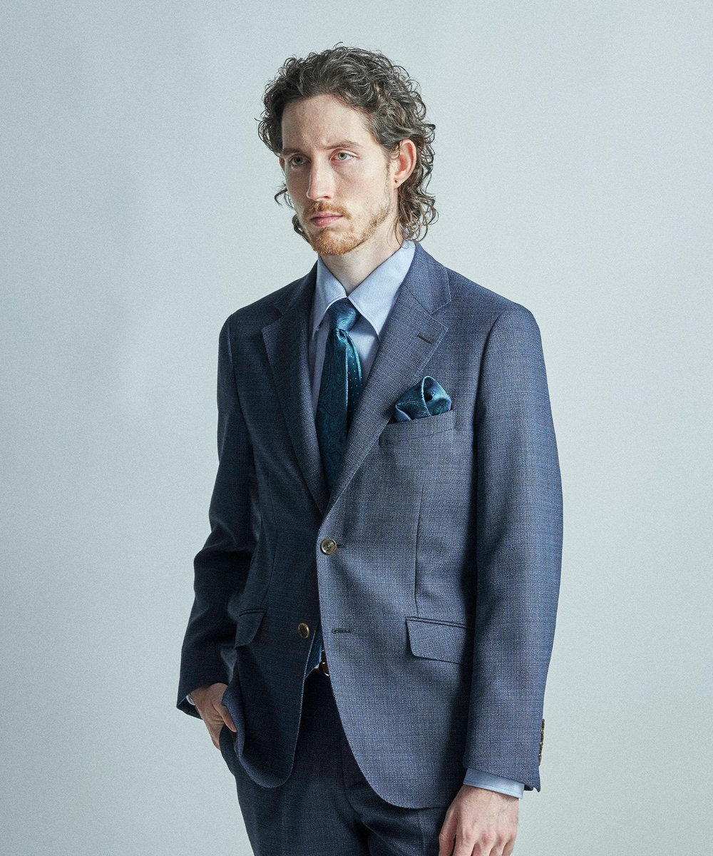 MEN'S BIGI シャドーペイズリー柄シルクチーフ ターコイズブルー