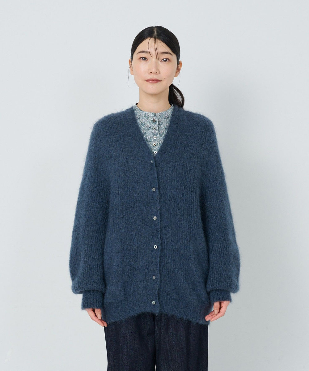 ADIEU TRISTESSE モヘヤラム起毛畦カーディガン ネイビー