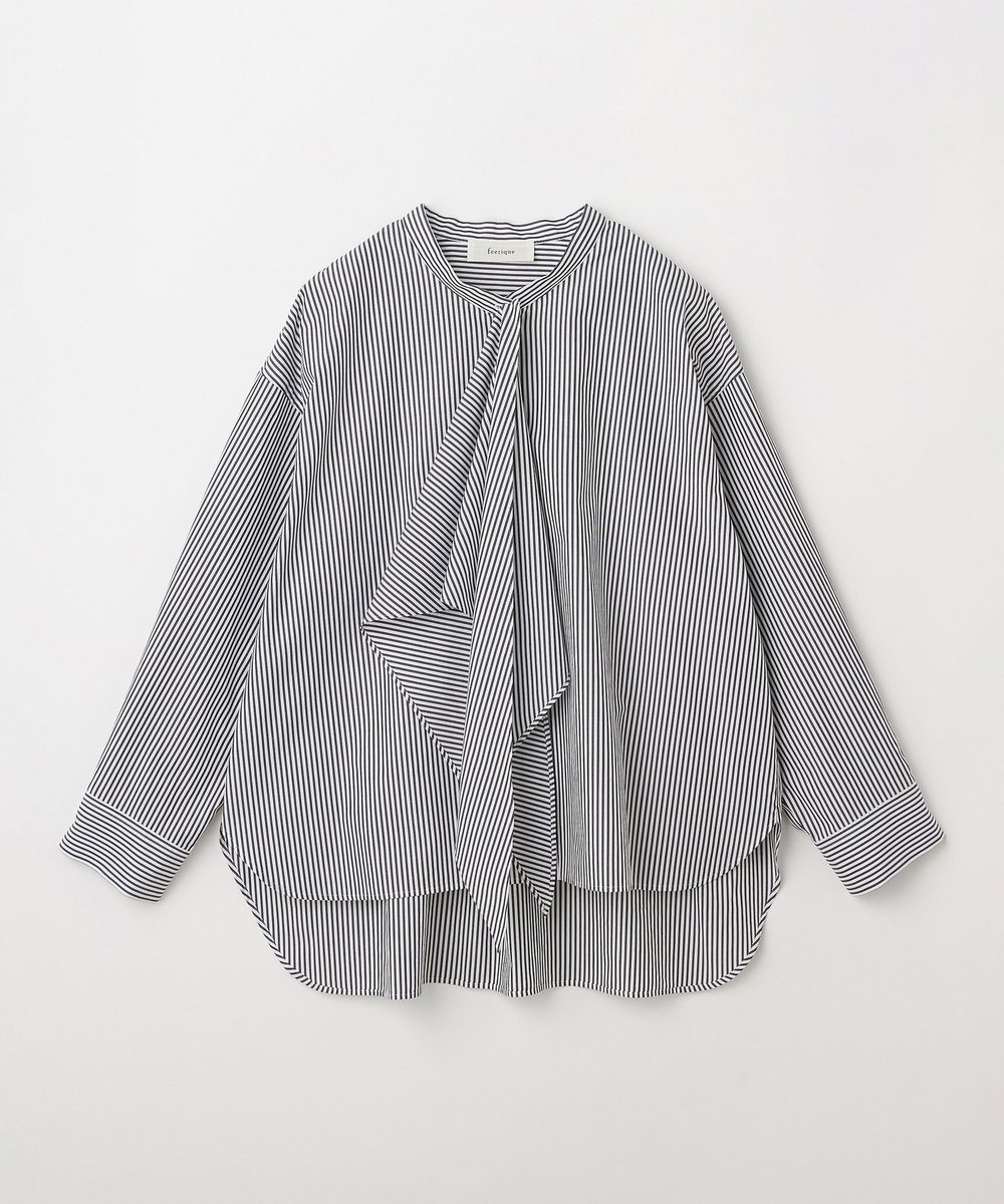 feerique Lサイズ（大きいサイズ） 【大きいサイズ】feerique タイプライターフリルシャツ ストライプ