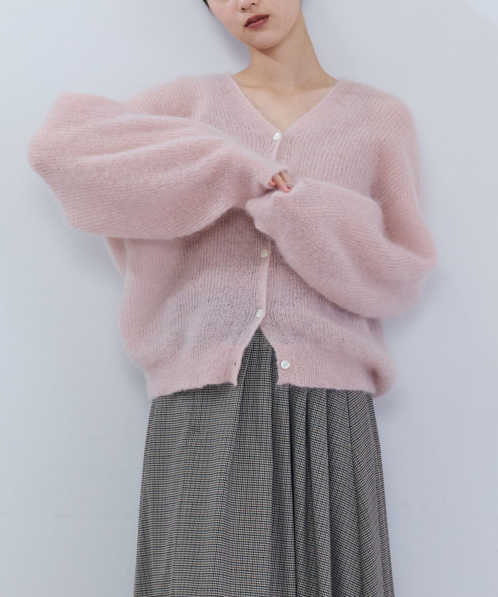 ADIEU TRISTESSE キッドモヘア片畦ニットカーディガン ピンク