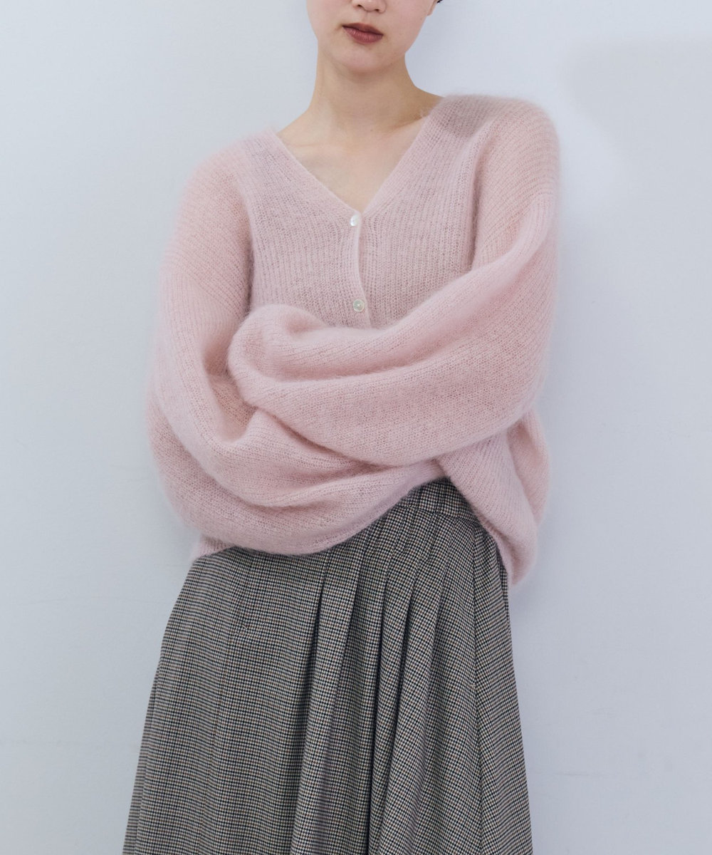 ADIEU TRISTESSE キッドモヘア片畦ニットカーディガン ピンク