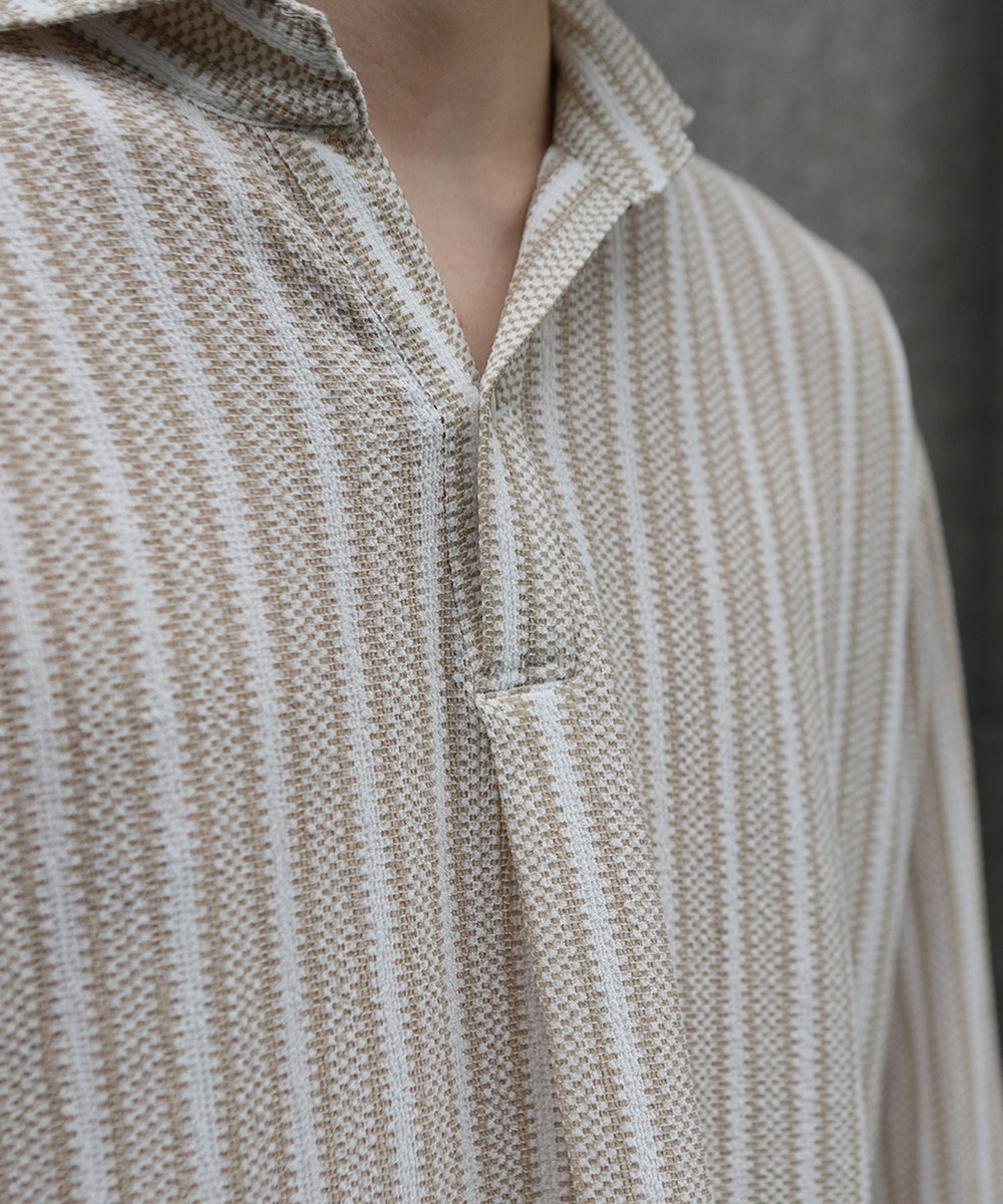 MEN'S BIGI ドビーストライププルオーバーシャツ ベージュ