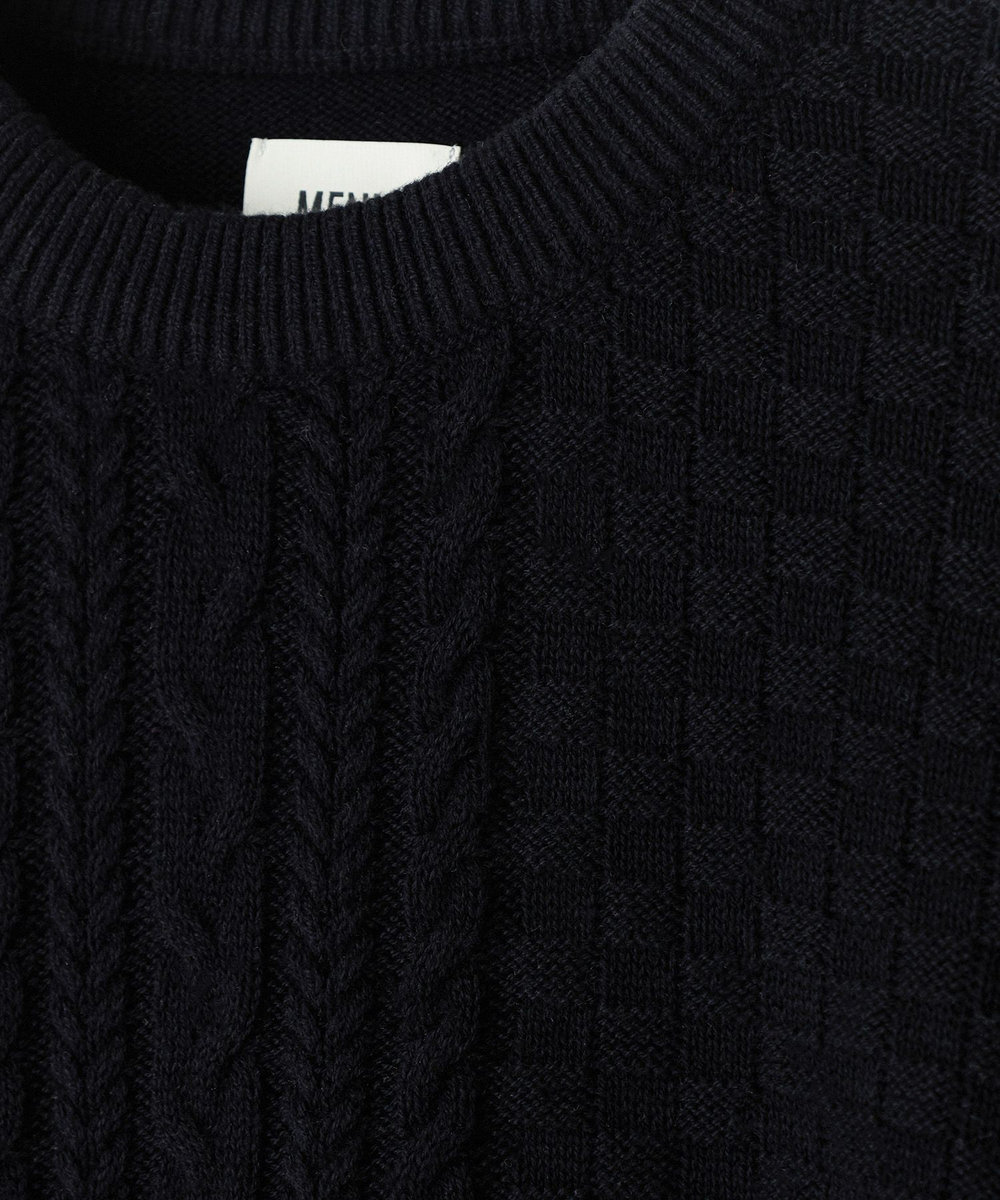 MEN'S BIGI カシミヤ混 パッチワーク風クルーネックニット ブラック
