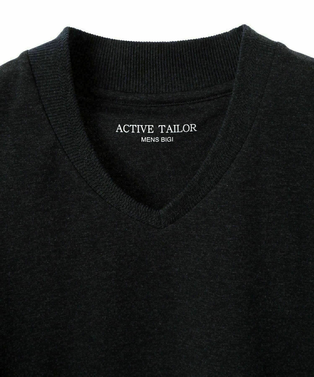 MEN'S BIGI 【ACTIVE TAILOR/アクティブテイラー】シルケットスムースVネックTシャツ＜接触冷感 / UVカット＞ ブラック