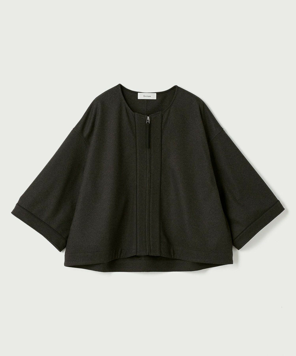 feerique Lサイズ（大きいサイズ） 【大きいサイズ】feerique ウールライクニットツイルコクーンシルエットプルオーバー チャコールグレー