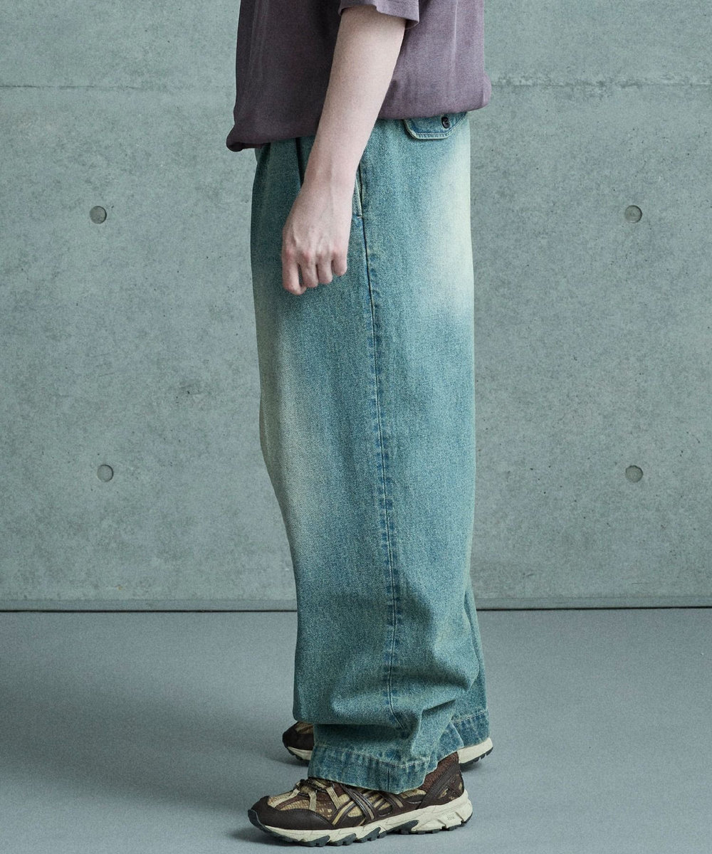 MEN'S BIGI セミワイドデニムタックパンツ ブルー