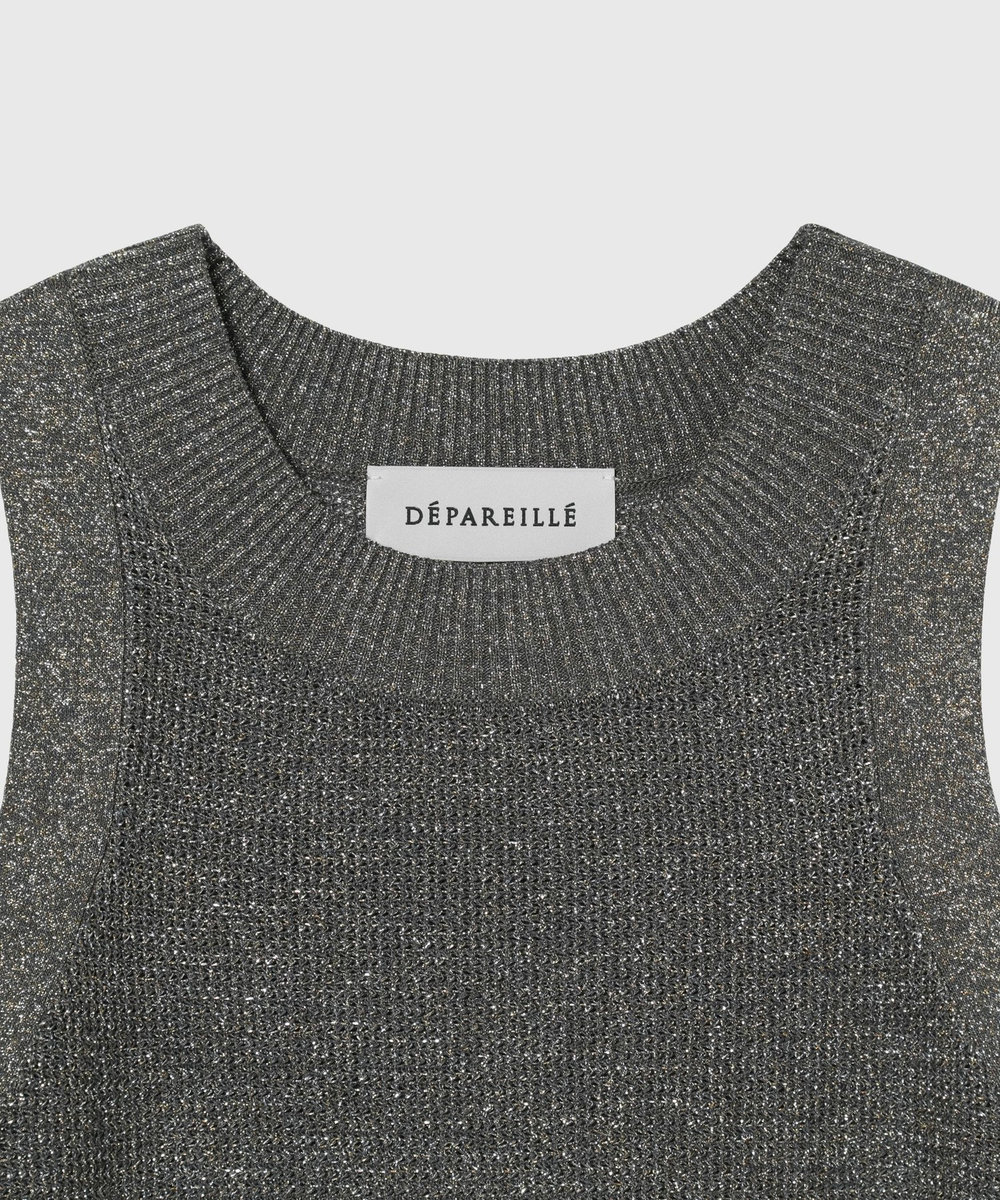 DÉPAREILLÉ VISCOSE LAME SLEEVELESS TOPS / ヴィスコースラメスリーブレストップス グレー