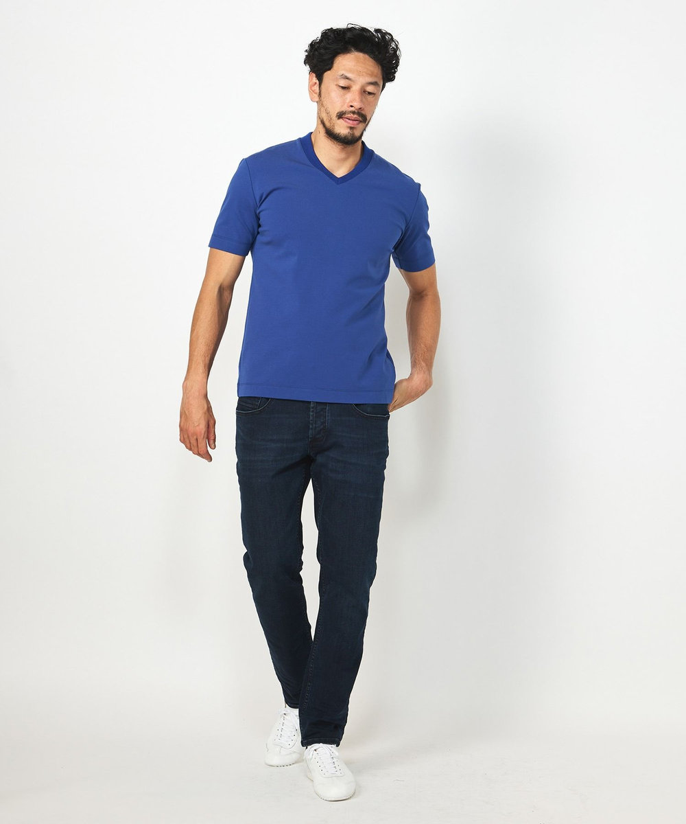 MEN'S BIGI 【ACTIVE TAILOR】シルケットスムースVネックTシャツ ブルー