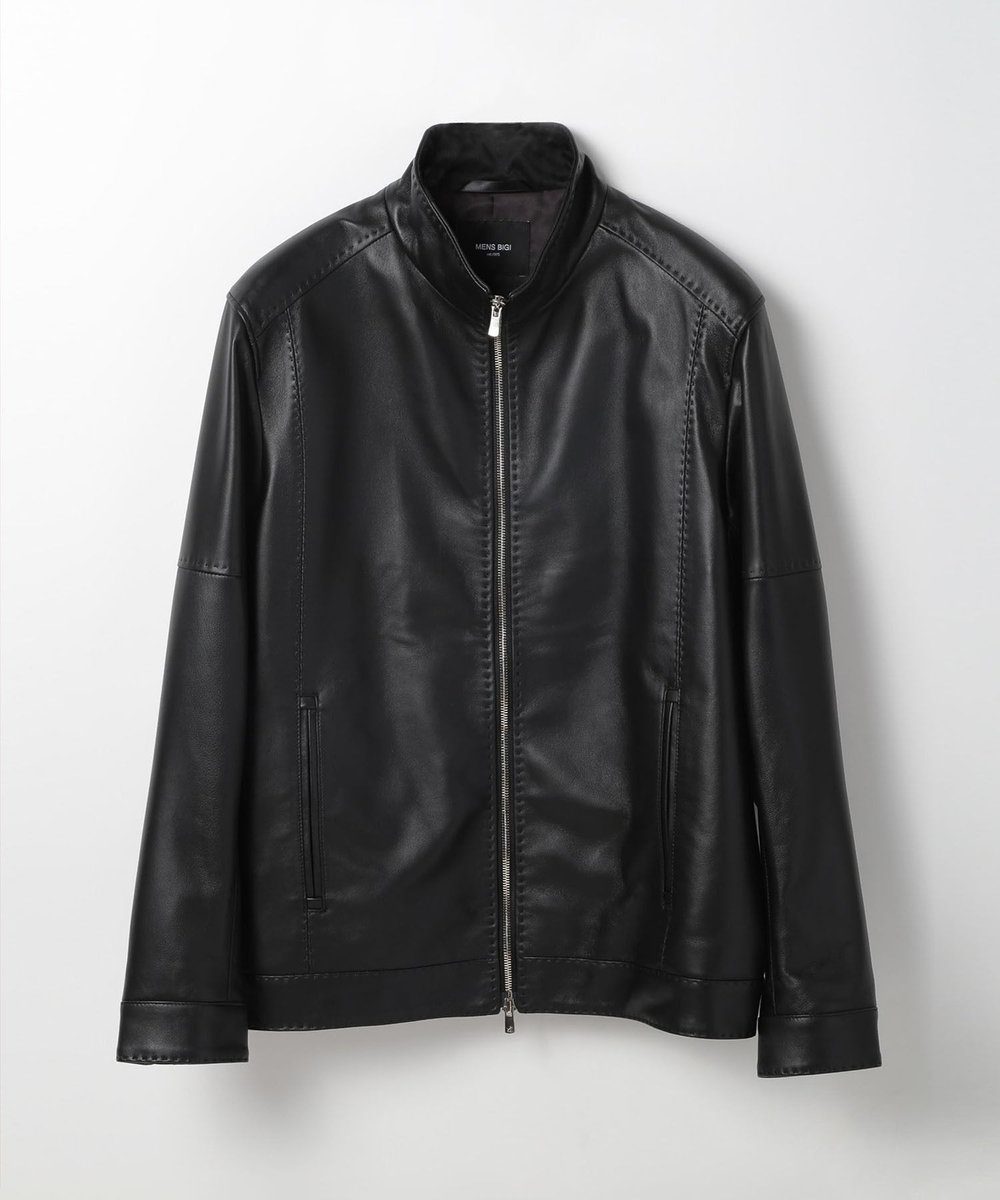 MEN'S BIGI スタンドカラーシングルライダース レザージャケット ブラック