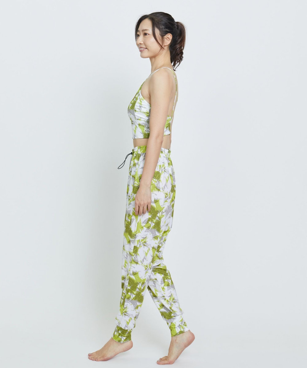 Julier ribbon flowerプリントショートトップス/パット付き・水着・水陸両用・UVカット・吸汗速乾・ホットヨガ対応・耐塩素 グリーン