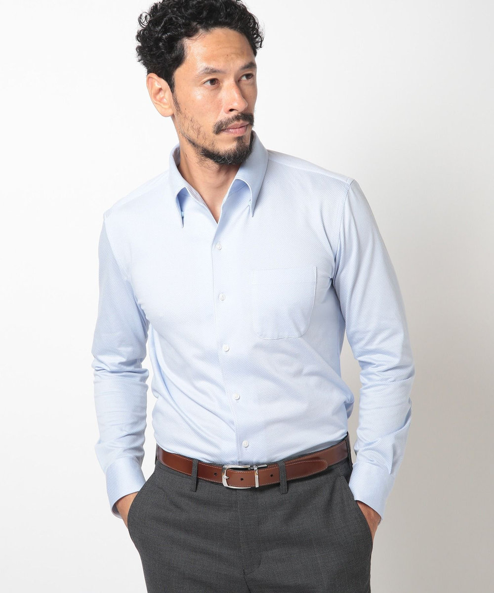MEN'S BIGI ハイゲージツイルワンピースカラーボタンダウンドレスシャツ サックスブルー
