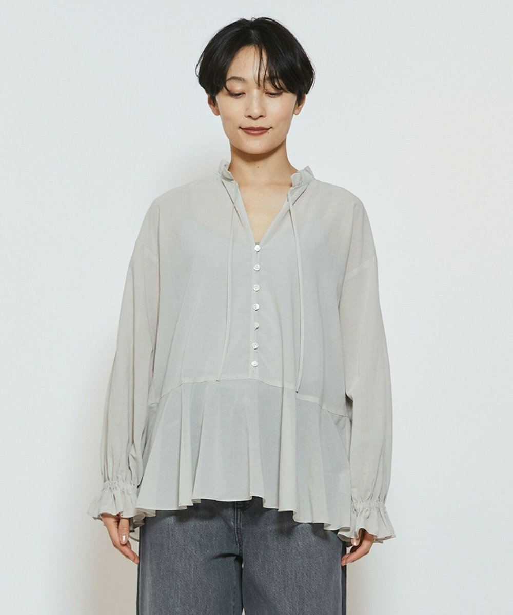 feerique feerique コットンポリシフォンAラインシルエットブラウス グレイッシュベージュ