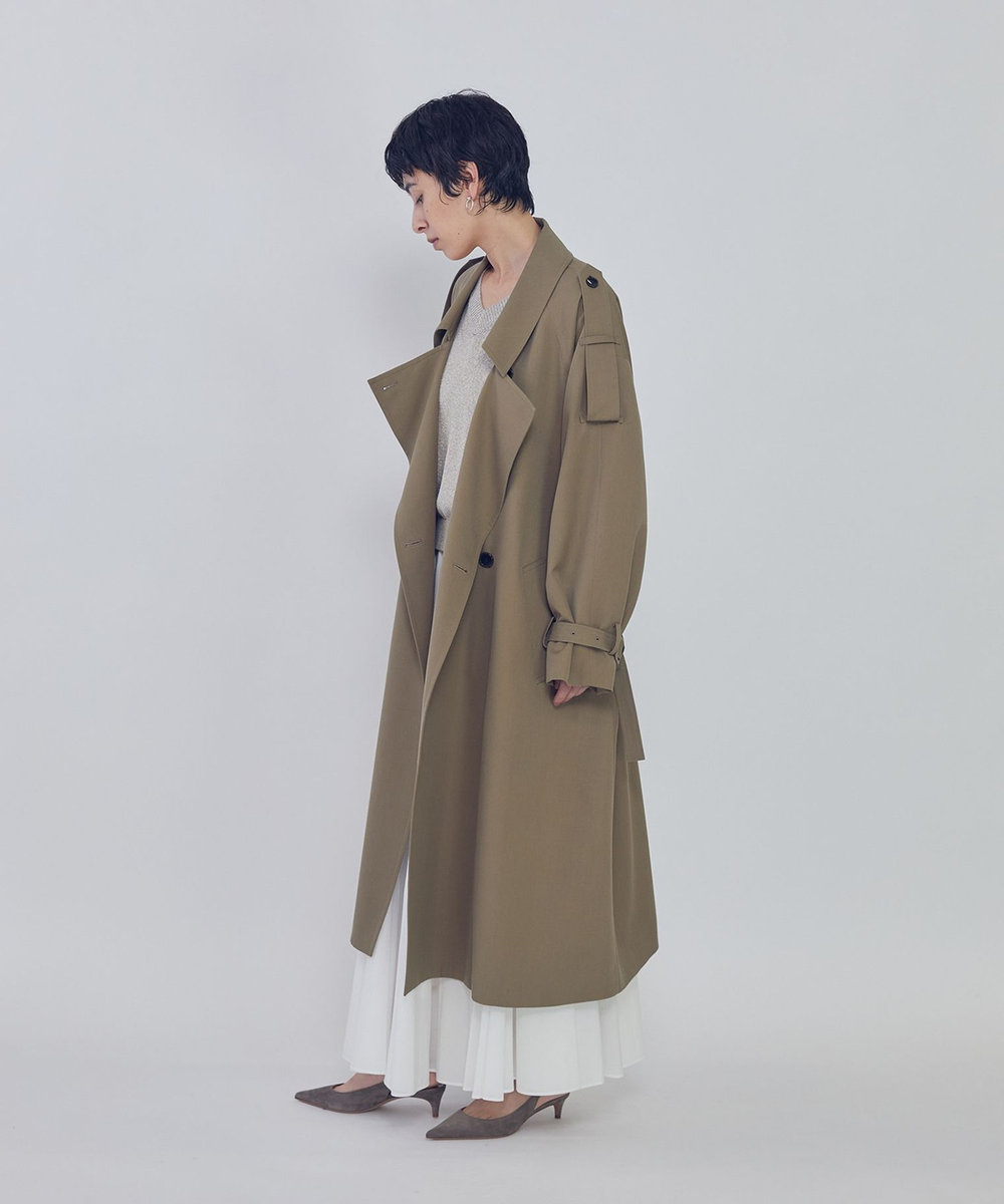 1er Arrondissement ウールギャバジントレンチコート カーキ