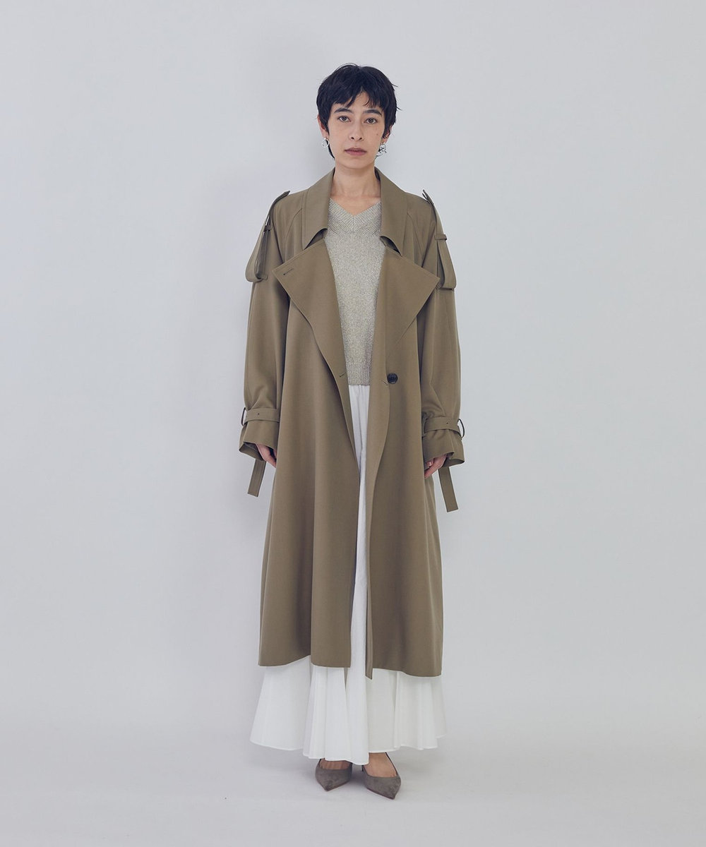 1er Arrondissement ウールギャバジントレンチコート カーキ