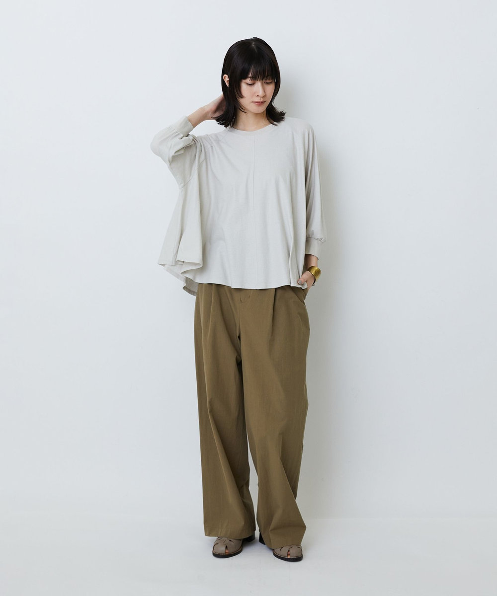 LOISIR 【MTサイズ有り】コットンダンプワイドパンツ カーキ