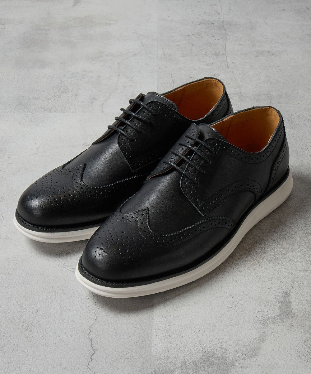 MEN'S BIGI リアルレザーウイングチップスニーカー ブラック