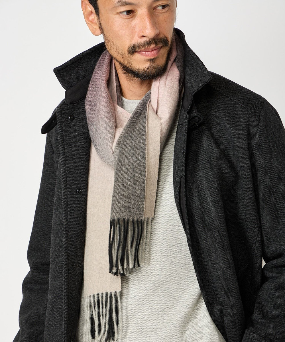MEN'S BIGI グラデーションチェックカシミヤマフラー ベージュ