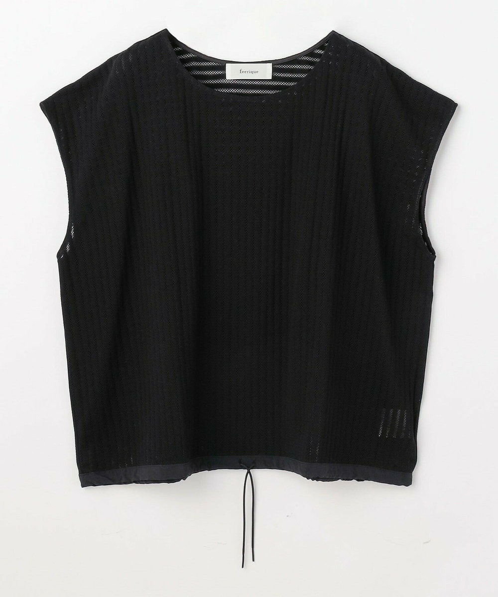 feerique Lサイズ（大きいサイズ） 【大きいサイズ】feerique ラッセルメッシュストライププルオーバー ブラック