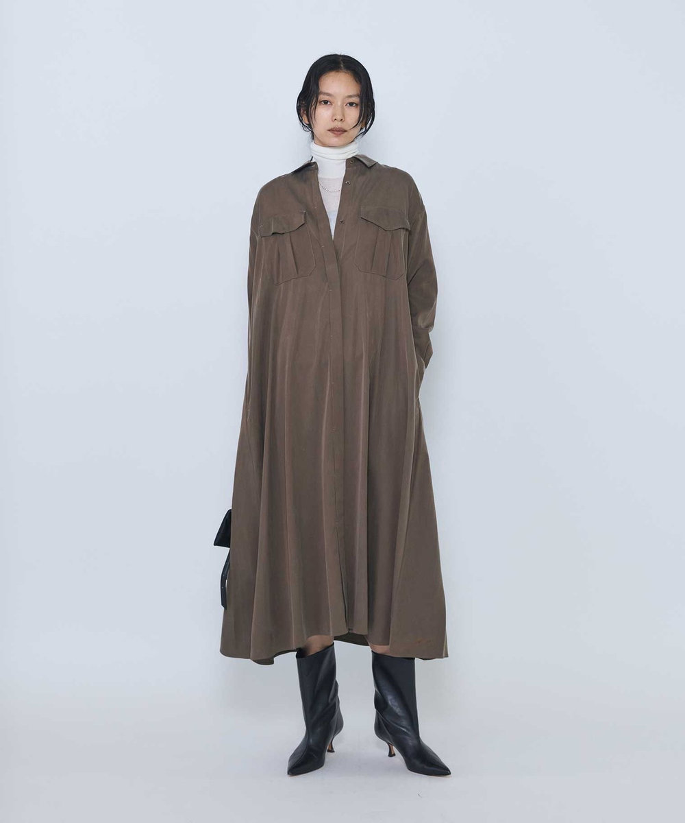 1er Arrondissement キュプラナイロンピーチシャツワンピース モカ