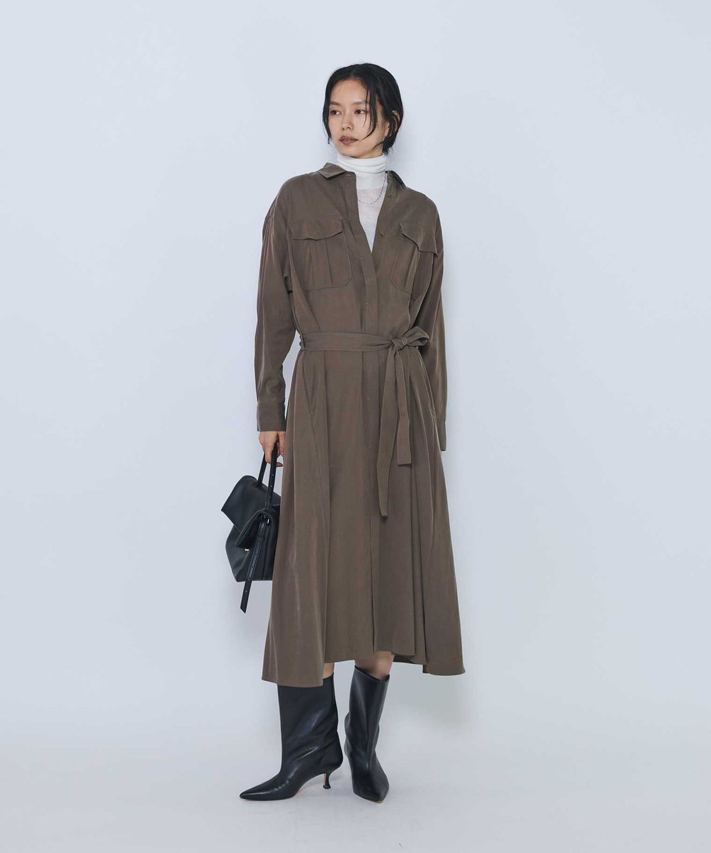 1er Arrondissement キュプラナイロンピーチシャツワンピース モカ