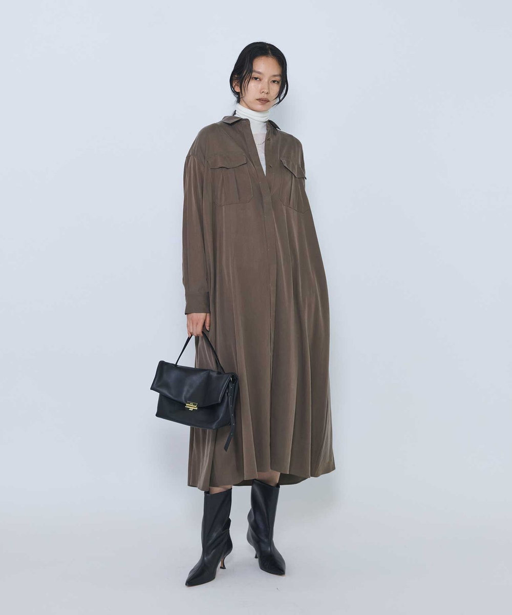 1er Arrondissement キュプラナイロンピーチシャツワンピース モカ